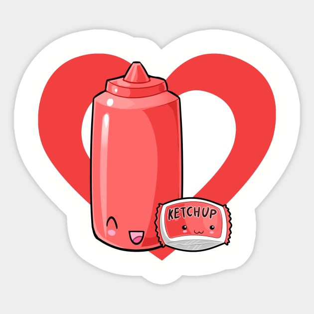 Cute Kawaii Ketchup Heart Sticker by HeartsandFlags